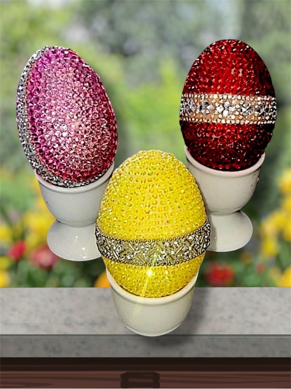 Crystal Rhinestone Luxury Easter Egg Set 3, Easter Gift| Vase Filler, Elegant